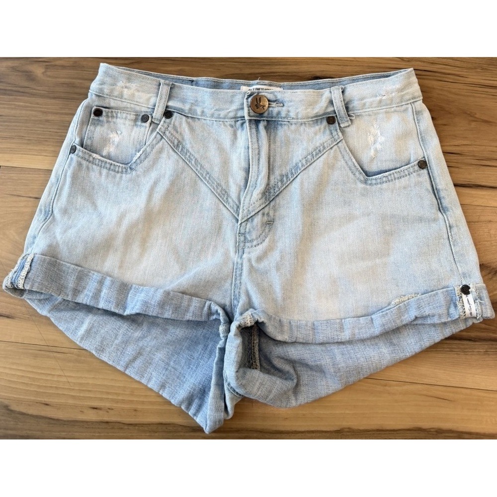 One Teaspoon Hawks Denim Shorts Women 29 Light Wash Distressed High Rise Cuffed